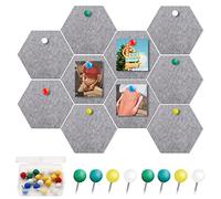 Corcho Pared Autoadhesivo, Pizarra Corcho Hexagonal 10pcs, Tablero Madera con 20 Chinchetas, Decoracion Habitacion, Utilizada Para la Decoracion Pared de la Oficina del Dormitorio(gris)