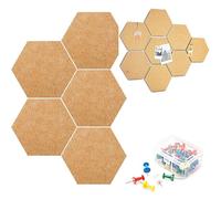 Corcho Pared Autoadhesivo, Pizarra Corcho Hexagonal, Placa Decorativa Hexagonal, Tablón de Anuncios, 5 Piezas Tablones Autoadhesivos con 50 Chinchetas, Placa Decorativa para Colgar Fotos
