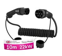 Cord Cable de Carga en Espiral Tipo 2 a Tipo 2 EV, 32 amperios, 22 kW, 10 Metros (utilizable 8 m), trifásico