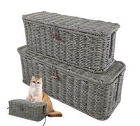 Cord Organizer Box, Rattan Cable Holder, 5.7 x 6.3 x 5.9in Power Strip Container, Hand Woven Design, Decorative Storage for TV Cords, Computer Wires, Router, USB Hub, Home