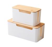 Cord Organizer Box - Wooden Lid Cable Storage Box Set | Power Strip Concealer for Computer Accessories, Router Hubs, Charging Cables, Extension Wires, Neat Wire Hider for Home Office Living Room Décor