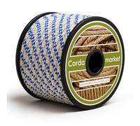 CORDAMARKET Cuerda Driza Poliéster Alta Tenacidad, Cuerda Náutica de Alta Resistencia para Náutica Camping y Decoración, Blanca/Azul, 8 mm × 50 m