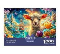 Cordero Entre Tulipanes, Barco en Aguas resplandecientes Puzzle De 1000 Piezas Oveja Noches De Puzzle En Familia, Adultos Y Niños 52x38cm/1000pcs