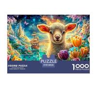 Cordero Entre Tulipanes, Barco en Aguas resplandecientes Puzzle De 1000 Piezas Oveja Perfecto Regalo para Niños, Niñas, Hombres Y Mujeres 38x26cm/1000pcs