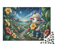 Cordero Rompecabezas Clásico De 1000 Piezas Cartón Reciclado Campo de Flores iluminadas por la Luna Relajación Mental Adolescentes 12+, Tiempo Libre, Regalo De Cumpleaños 38x26cm/1000pcs