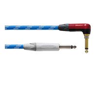 CORDIAL - CXI3RP-SKY-SILENT - Cable de guitarra jack Silent acodado tweed azul 3 m, Conectores NEUTRIK 6,35 mm con Silent acodado - funda textil blanco/azul, Peak