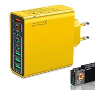 Cordialk 8 in 1 Waterproof Ports USB Fast Charger, 4USB+4PD Multi-Port Charging Station. High-Speed Hub Power Block with Outlet Plug, Automatic Power Off When Overioad (Yellow)