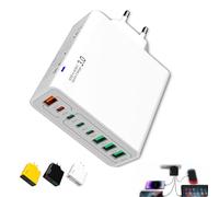 Cordialk 8 In 1 Waterproof Ports USB Fast Charger, 8 In 1 Waterproof USB Fast Charger Hub, Portable with Multiple Ports Devices for Home Office Travel (White)