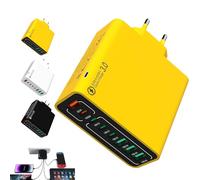 Cordialk 8 in 1 Waterproof Ports USB Fast Charger, 8 Ports Desktop Charging Station, Smart Safe Portable with Multiple Port Devices, for Home Office Travel (Yellow)