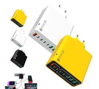Cordialk 8 in 1 Waterproof Ports USB Fast Charger, 8 Ports Desktop Charging Station, Smart Safe Portable with Multiple Port Devices, for Home Office Travel (Yellow+White)