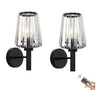 Cordless Wall Sconce Operated Wall Sconces Set of 2, Rechargeable Wall Lamp Bathroom Vanity Wall Lights with Crystal Shade, Wireless Dimmable ed Wall Light for
