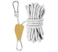 Cordón ajustable para polea de cuerda de tienda de campaña de 5 m con hebilla de mosquetón para toldo y mochila, gancho de polea colgante, material de uso al aire libre (blanco)