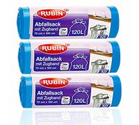 Cordón bolsas de residuos - 120 L (10 unidades), impermeable y resistente a la rotura y líquido - Fácil extraer sin arrancar, 3 unidades