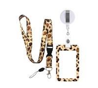 Cordón con estampado de leopardo con soporte para tarjetas de identidad, carrete retráctil para tarjetas con cierre extraíble para oficina