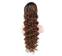 Cordón de cola de poni para mujer negra, 24 pulgadas, clip sintético rizado afro en las colas de flequillo para uso diario (marrón claro)