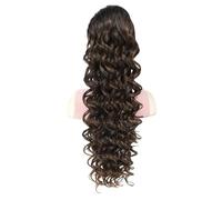 Cordón de cola de poni para mujer negra, 24 pulgadas, clip sintético rizado afro en las colas de flequillo para uso diario (marrón oscuro mixto en castaño mixto)