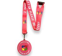 Cordón de concienciación sobre el autismo - I Have Autism Please Be Patient con etiqueta de disco visual 3D de PVC a juego (rosa)