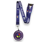 Cordón de concienciación sobre el autismo - I Have Autism Please Be Patient con etiqueta de disco visual 3D de PVC a juego (morado)