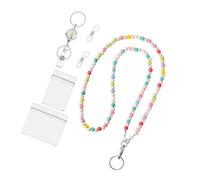 Cordón de cuentas con protector de tarjeta transparente, soporte retráctil para tarjetas y correa de cuello desmontable para oficina, escuela, soporte para tarjetas con clip retráctil