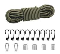 Cordón elástico de 10 m, cordón de choque de 5/16 pulgadas de grosor, cordón elástico negro con ganchos y mosquetón para estante de manualidades de caravana (8 mmx10 m, verde camuflaje)