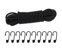 Cordón elástico de 10 m, cordón elástico de 1/4 pulgadas de grosor, resistente de 32 pies, cordones elásticos negros con ganchos para caravana, camping, carga y manualidades (6 mm x 10 m, negro)