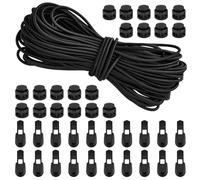 Cordón Elástico de Goma de 30M, OctBird Cordón Elástico de 3mm, Hilo Elástico, Cordones Elásticos con 20 Tapones de Cordón, 20 Clips de Cordón para Mochila, Equipaje, Cordones, Camping