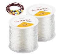 Cordón elástico elástico, 2 rollos de 0,7 mm, transparente, hilo de joyería, cordón de perlas para pulsera, bandas de goma, hilo de nailon para joyas, pulseras, manualidades (200 metros)