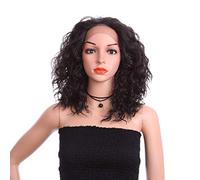 Cordón Frente Peluca Rizado Cuerpo Ola Calor Resistente Fibra Química Permanente Chinos Peluca Cabello Por Mujer (16 Pulgadas) Negro/Dorado / Gris/Morado (Color : NEGRO)