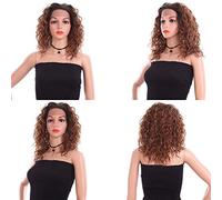 Cordón Frente Peluca Rizado Cuerpo Ola Calor Resistente Fibra Química Permanente Chinos Peluca Cabello Por Mujer (16 Pulgadas) Negro/Dorado / Gris/Morado (Color : Oro)