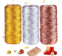 Cordón Metálico - Cordon Dorado,3 Rolle Hilo Dorado 1.5MM,Hilo de Oro,300M Dorado Cordón Metálico para Manualidades Envoltorios de Regalos Etiquetado Bricolaje Fabricación de Joyas Decoración Navideña