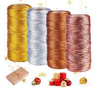 Cordón Metálico - Cordon Dorado,4 Rolle Hilo Dorado 1.5MM,Hilo de Oro,400M Dorado Cordón Metálico para Manualidades Envoltorios de Regalos Etiquetado Bricolaje Fabricación de Joyas Decoración Navideña