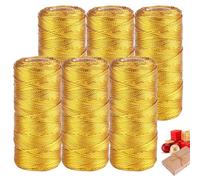 Cordón Metálico - Cordon Dorado,6 Rolle Hilo Dorado 1.5MM,Hilo de Oro,Dorados Cordóns Metálico para Manualidades Envoltorios de Regalos Etiquetado Bricolaje Fabricación de Joyas Navideña(600M)