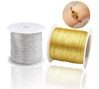 Cordón Metálico para Manualidades 2 Rollos Plata Cordón Metálico Dorado Bobina Metálica Dorada Cuerda Metálica para Envoltura de Regalos