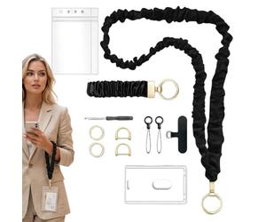 Cordón para tarjeta de identificación, elástico, suave, plegable | Lanyard Portanombre con portatarjetas para estudiantes mujeres llavero teléfono escuela oficina viaje crucero trabajo