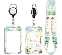 Cordón para tarjetas de versículos bíblicos para llaves, trabajo, carrete retráctil, bonito cordón de identificación cristiana para cuello, nombre, identificación, flores, funda rígida de plástico