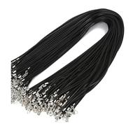 Cordón Plano Cuero 10 Piezas de 1,5 mm y 2 cordón algodón Encerado, Cuerda Cuero, Cadena, Collar, joyería DIY for Hacer hallazgos a Granel para Bricolaje(2MM 45cm,Black)