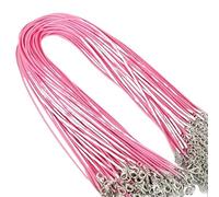 Cordón Plano Cuero 10 Piezas de 1,5 mm y 2 cordón algodón Encerado, Cuerda Cuero, Cadena, Collar, joyería DIY for Hacer hallazgos a Granel para Bricolaje(2MM 45cm,Pink)
