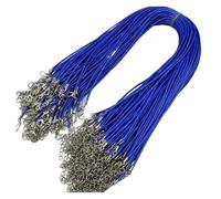 Cordón Plano Cuero 10 Piezas de 1,5 mm y 2 cordón algodón Encerado, Cuerda Cuero, Cadena, Collar, joyería DIY for Hacer hallazgos a Granel para Bricolaje(2MM 45cm,Blue)