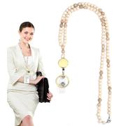 Cordón Retráctil Con Cuentas De Madera - 31.5 Pulgadas Natural, Conexión De Madera, Porta De Cuello Con Bobina, Accesorio Para Tarjeta De Identidad Segura, Llavero Profesional Ecológico | A