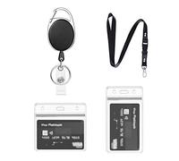 Cordón retráctil, con tarjetero, 1 juego incluye: cordón, clip de carrete y soportes transparentes impermeables para tarjetas de identificación, llavero (negro A01)