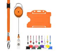 Cordón retráctil y soporte para insignias, paquete triple de LanyardsTomorrow. El juego incluye un solo cordón liso, mosquetón extensible y soporte rígido para tarjetas de identificación (naranja)