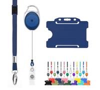 Cordón retráctil y soporte para insignias, paquete triple Tomorrow. Incluye: lanyard liso, mosquetón extensible y soporte rígido (azul marino)