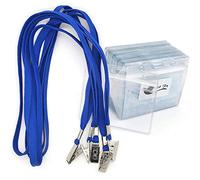 Cordones con soporte para identificación, paquete de 50 insignias de plástico transparente para identificación y 50 cordones azules