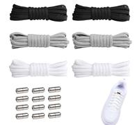 Cordones elásticos sin Nudos 6 Pares para Adultos y niños, Cordones Planos de poliéster elástico con Cierre metálico, fáciles de Poner, 100 cm, Blanco Gris Negro, Ideales para Calzado Deportivo y