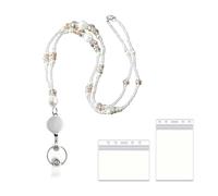 Cordones para tarjetas de identificación y llaves, cordón retráctil con cuentas para mujer, soporte para tarjetas de identificación de profesor con perla, diseño de cuentas de piedra natural para