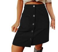 Cordrock para mujer, invierno, hebilla alta, línea A, corto, mini vestido con bolsillo, Negro , L