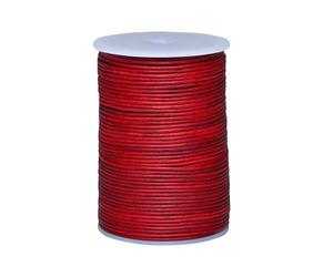 Cords Essentials Cordón redondo de cuero auténtico, cuerda para hacer joyas, collares, pulseras, trenzas Kumihimo, envolturas, manualidades y proyectos de pasatiempos (rojo sangre envejecido, 2 mm)