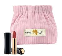 Corduroy Makeup Bag - Fashionable, Elastic Opening, Organizing Pouch