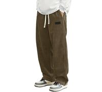 Corduroy Pants, Fashion Vintage Sports Corduroy Fabric, Men's Daily Casual Strip Tether Loose Elastic Waist Pocket Pants (Brown,XXL)