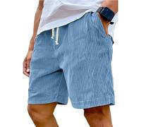 Corduroy Shorts Men, Fashion, Vintage, Casual, Breathable for Outdoor Picnics, Walks in The Park, Coffee, Street Fashion (Sky Blue,L)